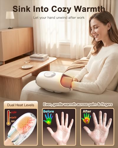 JZBRAIN Hand Massager with Heat and Compression : Full Hand & Wrist Massage, Cordless Electric Hand Massager with 6 Modes & 6 Intensities for Office, Seniors Daily Comfort & Relaxation (White) — view 5