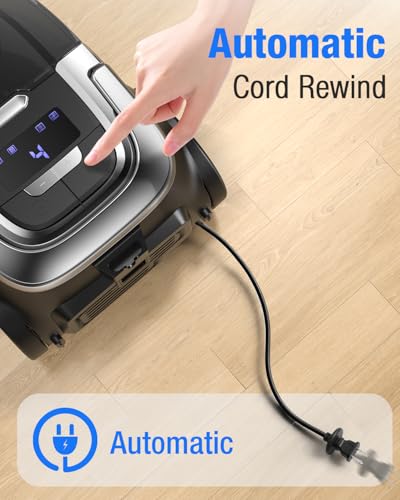 Image of Zefiro Max 1600W Bagless Canister Vacuum Cleaner, 40kPa Powerful Suction for Pet Hair, Hard Floors & Carpets, Lightweight with HEPA Filter, Auto Cord Rewind & Large Capacity for Home & Apartments