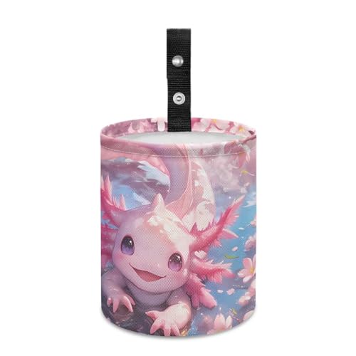 Image of Pink Axolotl Car Garbage Can Waste Basket for Cars Back Seat, Floor, or Hanging Headrest Accessories Interior Road Trip Essentials