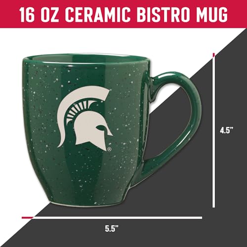 Image of Rico Industries NCAA Michigan State Spartans Green Personalized 16 oz Team Color Laser Engraved Speckled Ceramic Coffee Mug