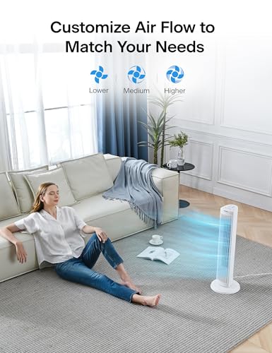 PELONIS 30 Inch Tower Fan for Bedroom, Quiet Oscillating Standing Fan with 3 Speeds, Portable Cooling Fan for Home Office Dorm Room, Auto-off Timer, White, PFT28A2BWW
