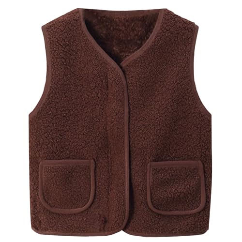 Kids Fleece Vest Fall Sherpa Fuzzy Lightweight V Neck Sleeveless Toddler Winter Jacket for Girls Cozy Thermal Coat