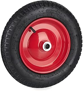 Relaxdays Wheelbarrow Tyre, 3.00-8, Pneumatic Spare Wheel, Steel Rim, with Valve, Supports up to 100 kg, Black/Red, 80% Rubber 20%, 3-8