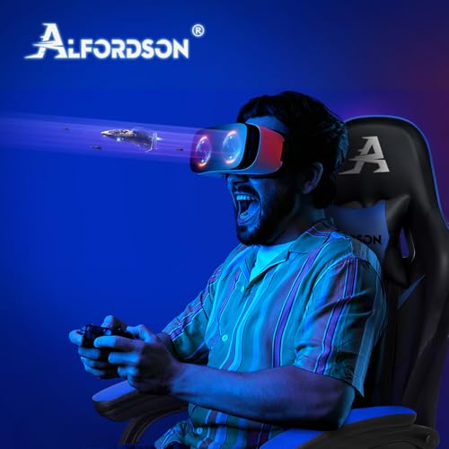 Miniatura 7 de Alfordson Silla Gaming, Silla Gamer De Carreras Con Masaje De 2 Puntos Para Gaming, Silla Ergonómica Para Computadora Con Cojín Lumbar Y Altura Ajustable, Cuero Sintético, Azul