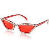 FEISEDY Small Cat Eye Sunglasses for Women Vintage Square Sparkling Crystal Trendy Retro Cateye S...