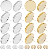 Beebeecraft 1 Caja de 60 Piezas de Engastes de Cabujón para Aretes de Acero Inoxidable Chapado En Oro de 18 Quilates Y Plata Esterlina Planos Y Redondos con Base de Bisel Y Poste de Copa para