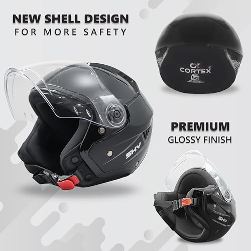 Image of Cortex Sky Half Face Helmet Glossy Finish with Scratch Resistant Polycarbonate Visor, Hard ABS Shell Helmet for Men and Women | Clear Visor, Lightweight,