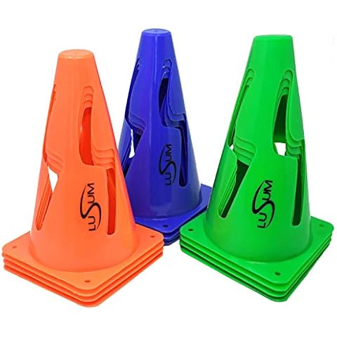 Lusum 9 Inch Football Training Safety Marker Cones 12 pack - Flexible Traffic Cones Cover