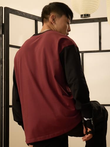 Image of The Souled Store Naruto Shippuden: Men and Boys Round Neck Colour Block Cotton Oversized Full Sleeve T-Shirts