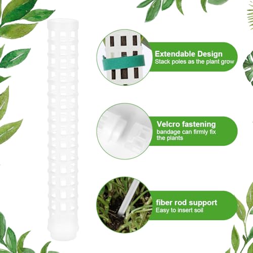 OFFCUP Plastic Moss Poles, 4x 25cm/ 100cm Monstera Plant Support for Climbing Plants Plant Poles with Cable Ties & Labels - Image 3