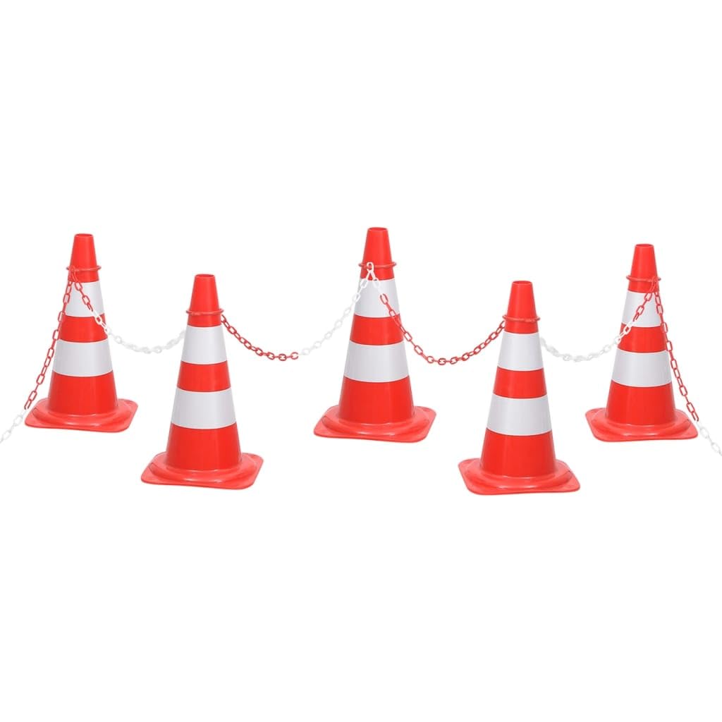 vidaXL Juego de Conos con Cadena Señal Carretera Simulación de Aparcamiento Barreras Coche Advertencia Seguridad 10 m Rojo y Blanco