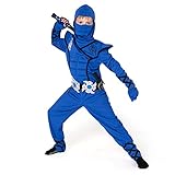 Spooktacular Creations Blue Ninja Costume for Kids, Deluxe Ninja Costume for Boys, Halloween Ninja Costume Dress Up (Blue, Small(5-7yrs))