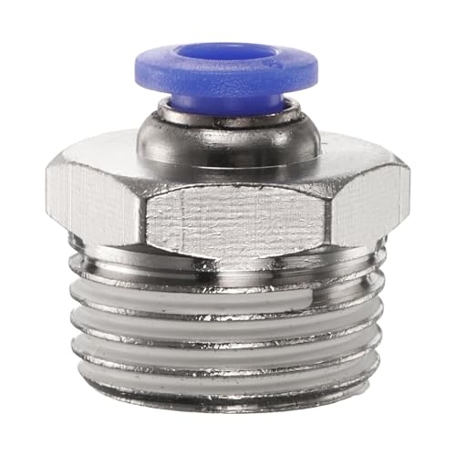 Image of sourcing map 1pcs Push to Connect Fitting 6mm Tube OD x 1/2" NPT Thread Male Straight Quick Connector Copper Air Line Hose Fittings for Industry Air System PC6-N04, Blue