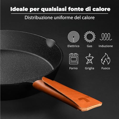 Tecor Padella Ghisa Induzione 32 Cm Non Levigata - Naturalmente Antiaderente E Universale Per Tutte Le Fonti Di Calore - Durevole E Versatile Per Cuochi Amatoriali E Professionisti - Cast Iron Pan - 3