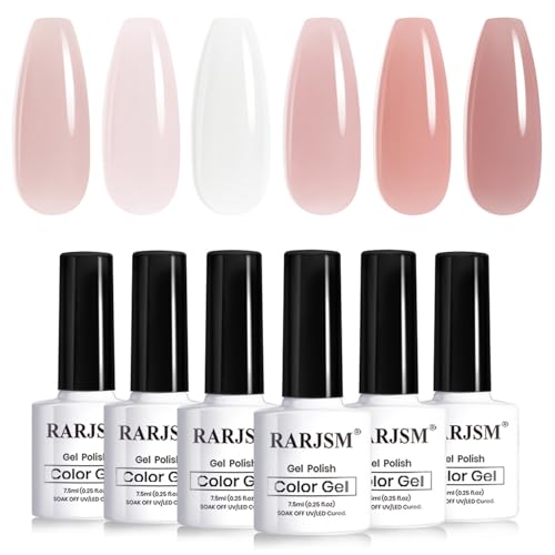 RARJSM Nude Jelly Gel Nail Polish Set Sheer Gray Pink Milky White...