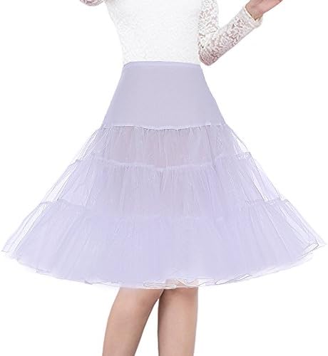 Shimaly Women's 50s Vintage Petticoat 26" Crinoline Rockabilly Tutu Skirt (S-M, White)