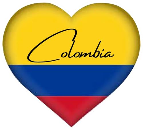 Image of Set of 5 National Flag Themed Sticker Decal of Flag, Country Map, Circular Shape, Heart Shape and with USA Flag for Car, Phone, Laptop, Mug, Bottle, Textbooks (Colombia)