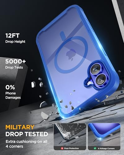 Image of Miracase Magnetic for iPhone 16 Plus Case Full-Body Phone with Built-in Glass Screen Protector, [Compatible with MagSafe] Military Drop Proof 16 Plus Cover Bumper 6.7 inch, Blue