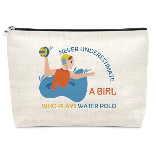Water Polo Player Gift Makeup Bag Swimming Sport Water Polo Ball Team Gifts Stays Underwater for Women Female Goalkeeper Ball Pool Splash Team Player Christmas Birthday Present Cosmetic Bag