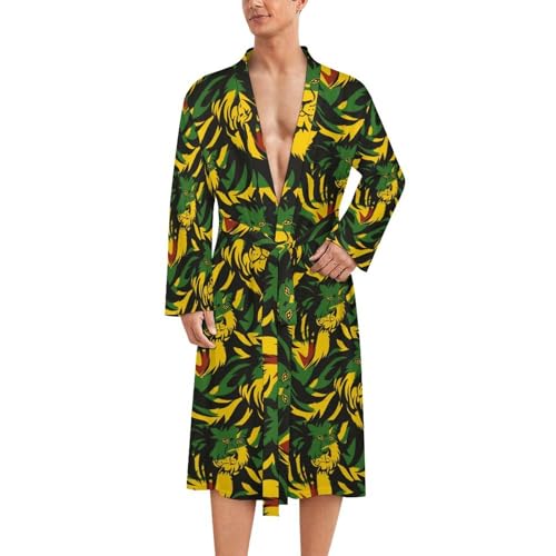 Jamaican Flag Lion Novelty Men's Robe Soft Lightweight Bathrobe Long-sleeve Spa Robes