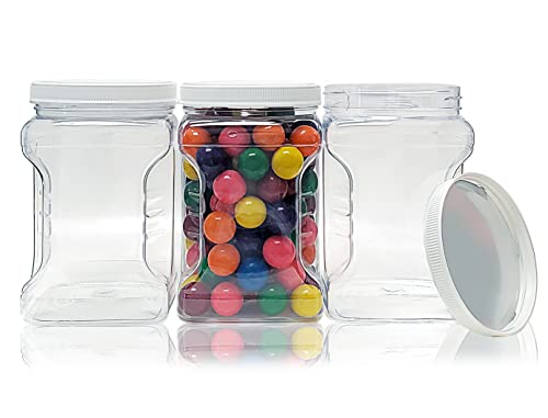 ljdeals 64 oz 1/2 Gallon Clear Empty Storage Containers with Lids, Square Plastic Canisters, Plastic Jars with Lids, BPA Free Plastic Jar, Wide Mouth Jar with Easy Grip Handles, Pack of 3, Made in USA