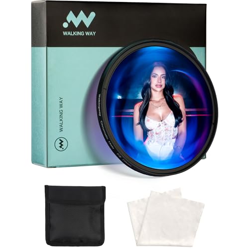 Walking Way 49MM Chromatic Multi-Coated Halo FX Filter - Iridescent Optical Glass Prism for Rainbow Swirl Distortion, Spectral Halos & Creative Portraits with Pouch & Cloth