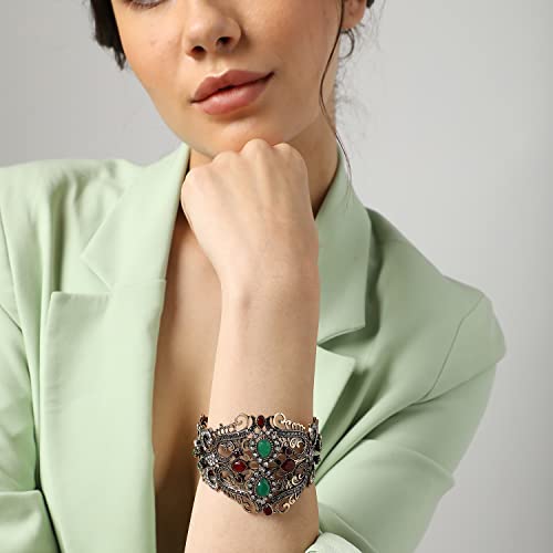 Image of SOHI Gold Plated Hand Cuff Bracelet for Women and Girls | hand accessories for women | adjustable bracelets | gold plated bracelet | Handcuff, Kada, Bracelet For Women and Girls | jewellery for girls
