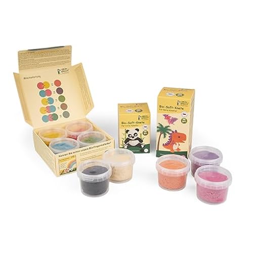 GRÜNSPECHT Bio-Soft-Knete, 4 Farben aus natürlichen Rohstoffen, Lebensmittelqualität, weich, mischbar, gelb, rot, grün, blau, Kinderknete, ungiftig (680-00)