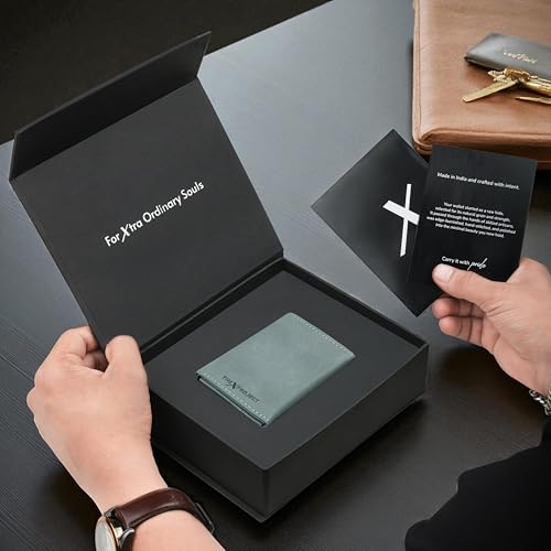 Image of The X Project Vaulton Trifold Wallet | Premium Genuine Leather | Aluminium Cardholder | Side Slide Pop-Up Card Ejector | Carry Up to 6 Cards and 1 Slot for Carrying Cash & Folded Bills (Blue)