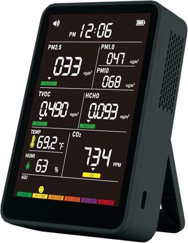 Professional Indoor Air Quality Monitor with AQI Beep Alarms, Portable Real-Time Detector for Home Cars Plants and Pets (Matte Black)
