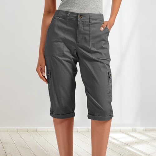 Capri Cagro Pants for Women Knee Length Button Quick Dry Hiking Casual Pants Folded Hem Lightweight Trousers with Pockets2