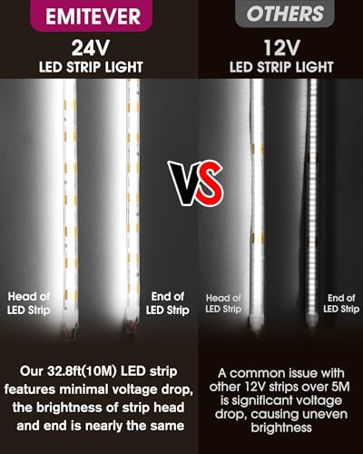 Image of EMITEVER COB LED Strip Lights Cool White 5000K,UL 24V,16.4ft 2400LEDs | Ra 90+,IP30,3W /ft,305+Lumens /ft,5 Year Warranty(Power Supply Sold Separately)for bedroom,living room,kitchen