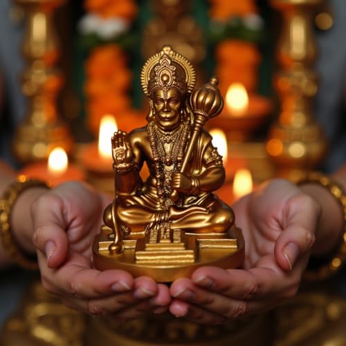 Image of UNOVATE Hanuman Idol for Car Dashboard, Home, Office Desk - Hanuman Murti for for Pooja, Temple Showpiece, Decoration, Festivals and Gifting. (Golden, 9 cm) (with PreInstalled Adhesive)