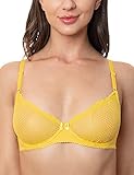 Wingslove Women's Sexy 1/2 Cup Lace Bra Balconette Mesh Underwired Demi Shelf Bra Unlined See Through Bralette (Lemon Yellow, 32C)