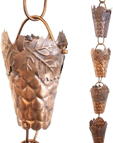 Nutshell Stores Grape & Leaf Theme Copper Rain Chain - Copper - 8 Feet