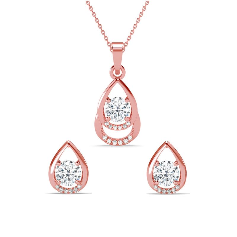 Clara 925 Sterling Silver Tosca Pendant Earrings Chain Necklace Jewellery Set | Rose Gold Plated, Swiss Zirconia |Gift for Women and Girls (B0DFMH6GL8) Amazon Price History, Amazon Price Tracker