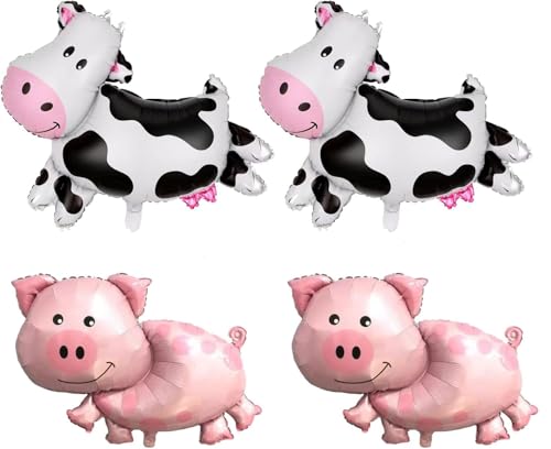 Lot de 4 ballons animaux de la ferme, ballons vache et cochon, aluminium thème ferme, décoration anniversaire et fête