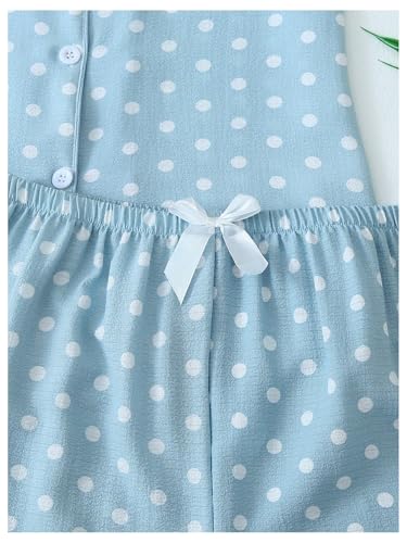 Image of BEAUDRM Women's Two Piece Pajama Sets Allover Print Short Sleeve Sleepwear Button Down Shirt and Bow Shorts Pj Set Loungewear
