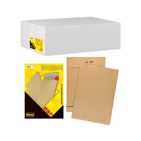Idena 346096 - Faltentasche haftklebend ohne Fenster, DIN B4, 150 g/m², 4 cm Boden, 10 Stück, 250 x 353 x 40 mm, natron… – Bild 9