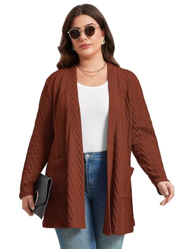 Image of BELAROI Womens Plus Size Cardigan Long Sleeves Fall Sweaters with Pockets Lightweight Jacket Open Front (1X-5X)