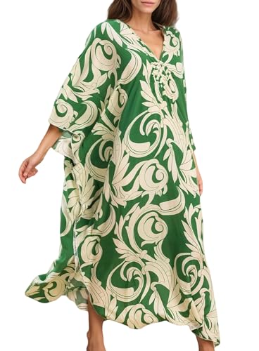 Women's Kaftan Dresses V Neck Batwing Sleeve Beach Cover Ups Plus Size Lightweight Caftans for Swimwear