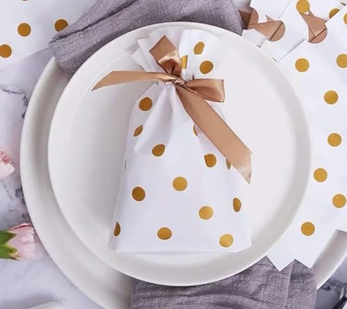 Image of VRB Dec 40Pcs Return Gift Bags - Potli Bags, Return Gift Bags for Kids Birthday - Gift Packing Bags - Goodie Bag for Return gifts - goodie bags - gift pouches for return gifts - guddy bags for return gifts (40Pcs Polkadot Ribbon Bag)