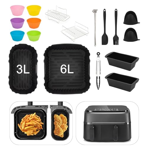 Juego de Accesorios para Freidoras de Aire, Moldes de Silicona Doble Cesta, Parrillas para Hornear, Brocha de Aceite, Piezas para Cocina, Suministros para Cocinar miniatura 2
