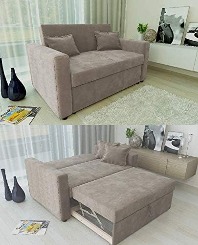 Ravena 2 Seater Sofabed in 4 Colours- Pull Out Drawer Sofa with Matching Cushions (Taupe)