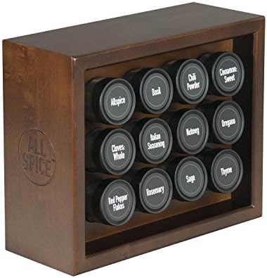 AllSpice Wood Spice Rack, Includes 12 4oz Jars- Walnut