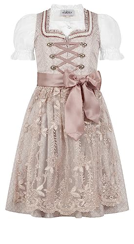 Nübler Dirndl Mädchen - 3 teiliges Set Dirndl Kleid mit Trachtenbluse und Schürze traditionell - Moderne bayrische Tracht Stella Rosa Größe:176