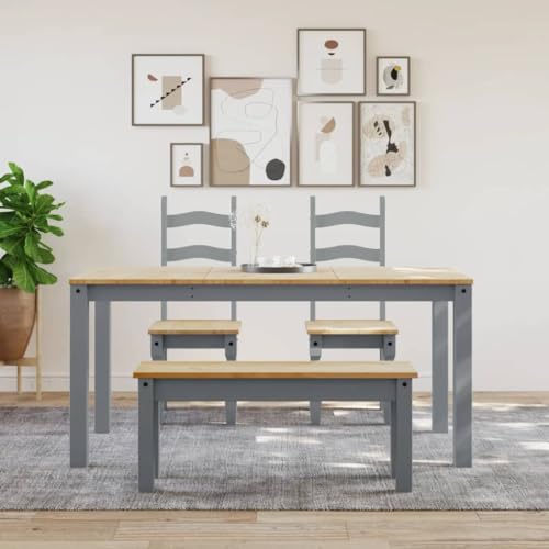 SKM Banco de Comedor Panama Madera Maciza de Pino Gris 105x30x45 cm,Mobiliario,Bancos,Bancos de Comedor y Cocina,Gris,4005712 - imagen 3