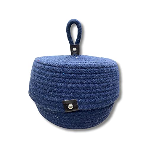 Image of Multi-Purpose Essential Jute Basket With Lid Storage Baskets For Bathroom Living Room & Kitchen | Organizer Box | Storage And Organizer Box (Navy Blue)