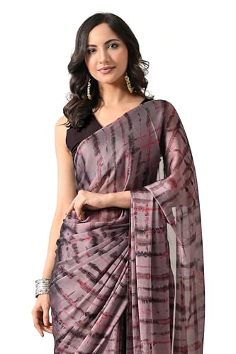 Mirchi Fashion dusty rose shibori printed chiffon saree — lightweight office wear saree for women