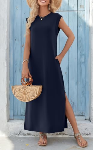 Zeagoo Maxi Dresses for Women 2025 Summer Casual Sleeveless Floral Sundress Long Split Dresses with Pockets Beach Vacation3